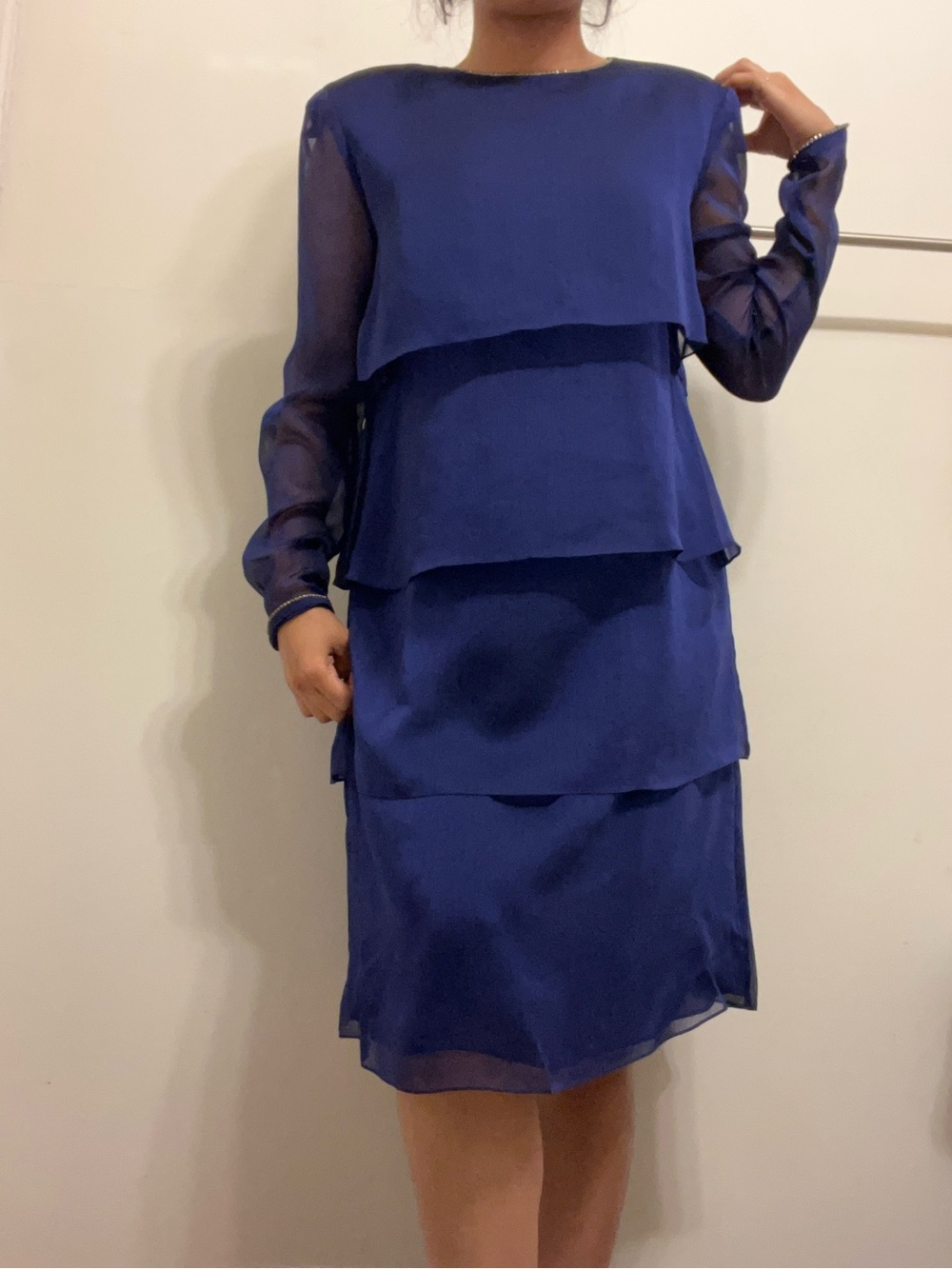 S26 Kay Unger Ruffle Blue Dress